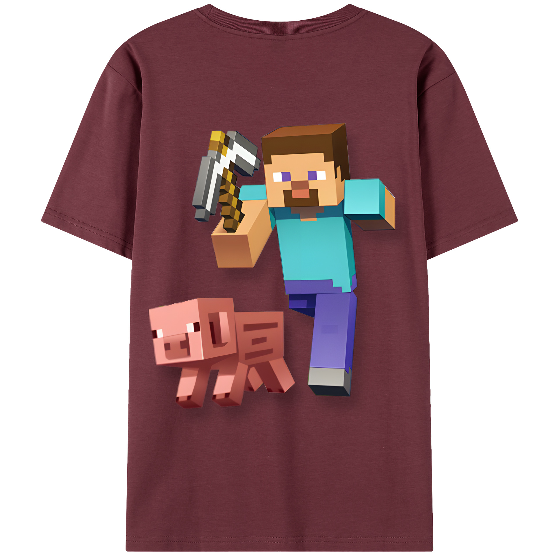 （画像用） マインクラフト ブロックの世界 Minecraft MC Block world 綿100％半袖Tシャツ（背面プリント）